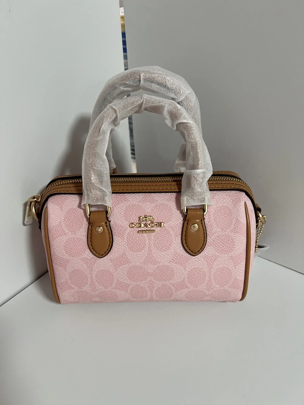 Coach Pink Signature Mini Rowan Boston Handbag